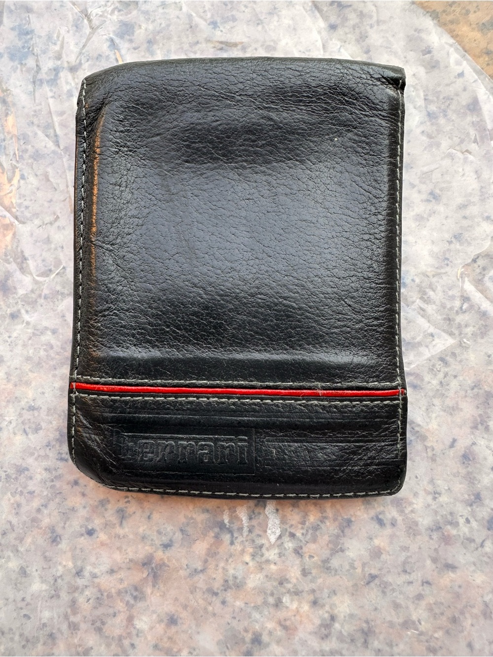 Ferrari Charcoal Leather Wallet with Red Accent Stripe